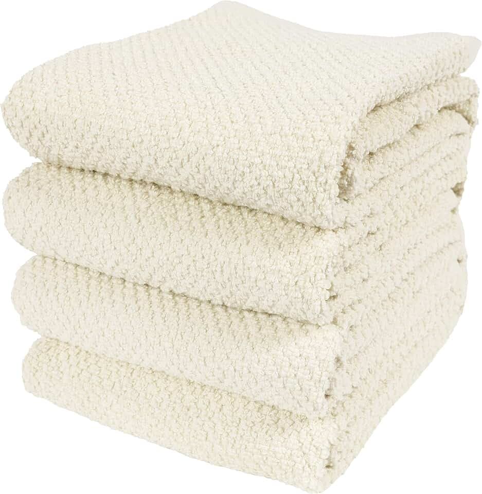 KAF Home Deluxe Popcorn Terry Kitchen Towels, Cotton Kitchen Dish Towels, Set of 4, Alabaster
