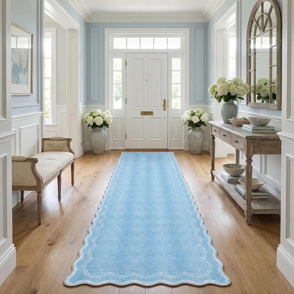 GarveeHome 2.5x10 Scalloped Washable Runner Rug Long Hallway Kitchen Rug