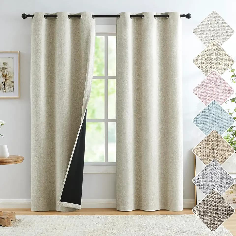 Treatmentex Natural Linen Blackout Curtains for Bedroom 40x84 Thermal Insulated Beige 2