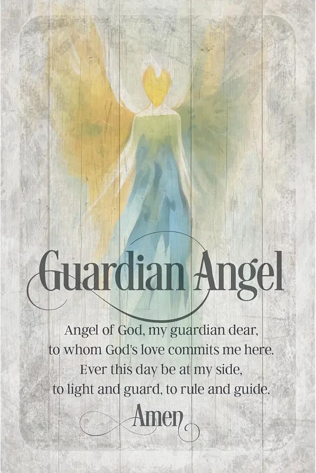 DEXSA Guardian Angel of God Symbols of Faith Wood Frame Wall Plaque 6"x9" | Made in the USA | Wonderful Gift | Inspirational Sentiment | Metal Hanger and Easel on Back | Self-Standing or Wall Hanging