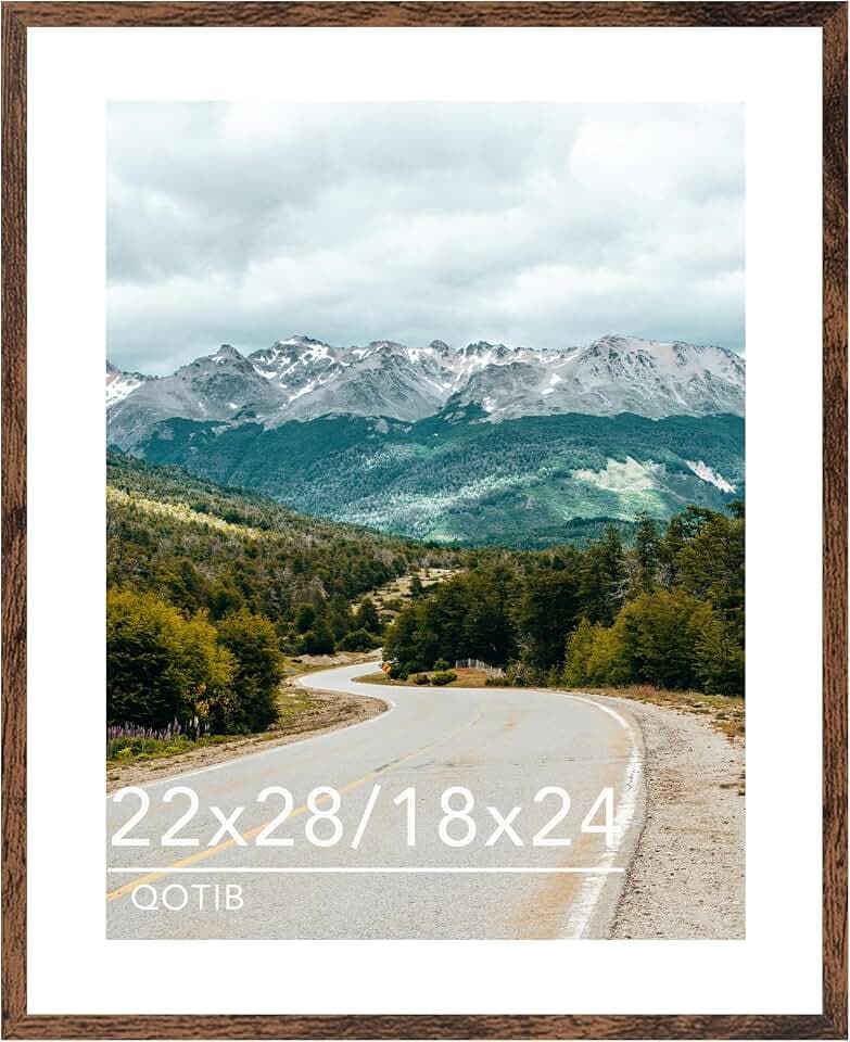 Wood 22x28 Picture Frame with 18x24 Mat, Display 18x24 with Mat or 22x28 Without Mat, Wood 22 by 28 Photo Frame, 22 x 28 Frame for Wall Hanging Display, Deep Brown