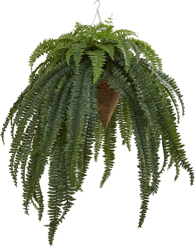 Nearly Natural 50 in Artificial Giant Boston Fern Hanging Cone Room Decor