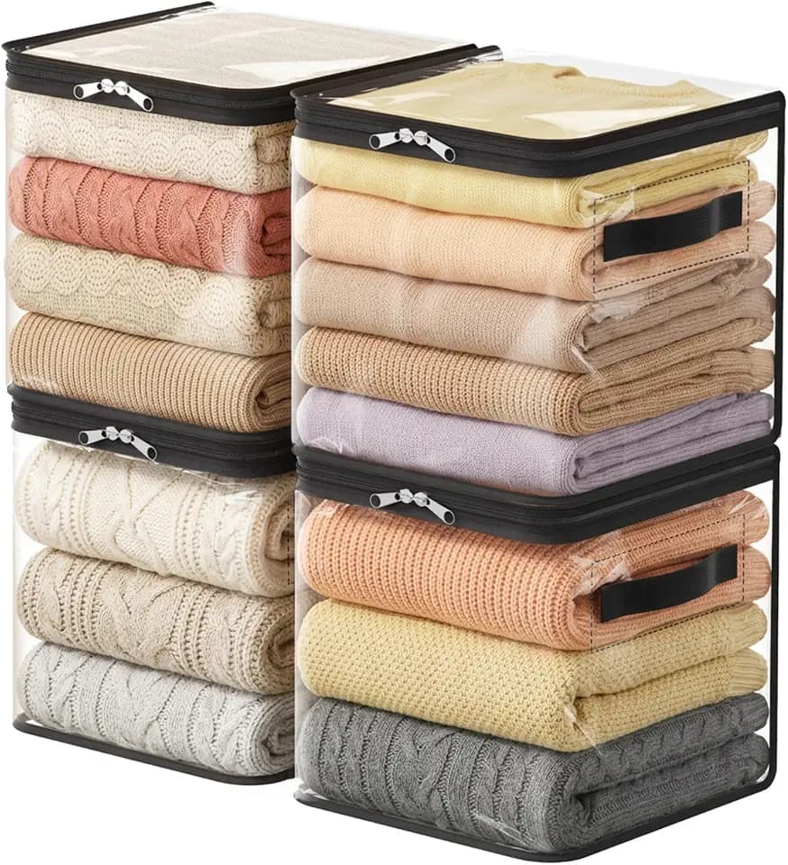 Lifewit 4 Pack Clear Clothes Storage Bags, Sweater Storage with Zipper, 18L