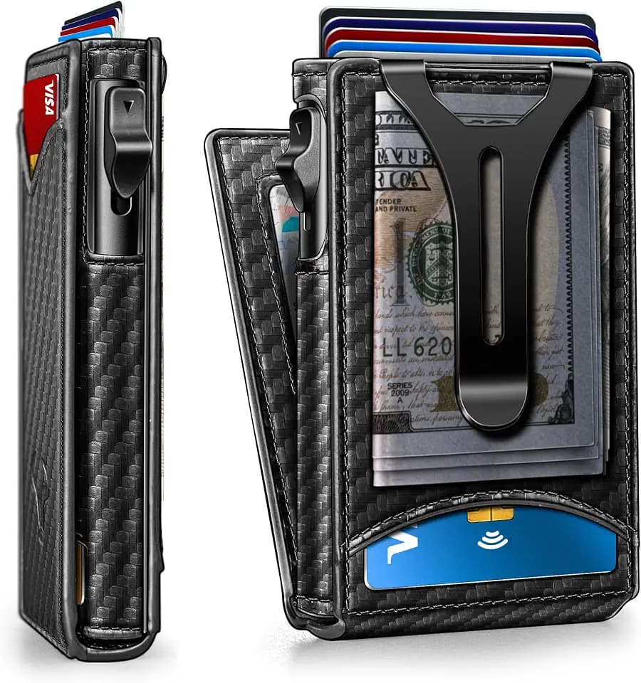 BULLIANT Men Slim Magnetic Leather Wallet Metal Case Money Clip 9 Cards