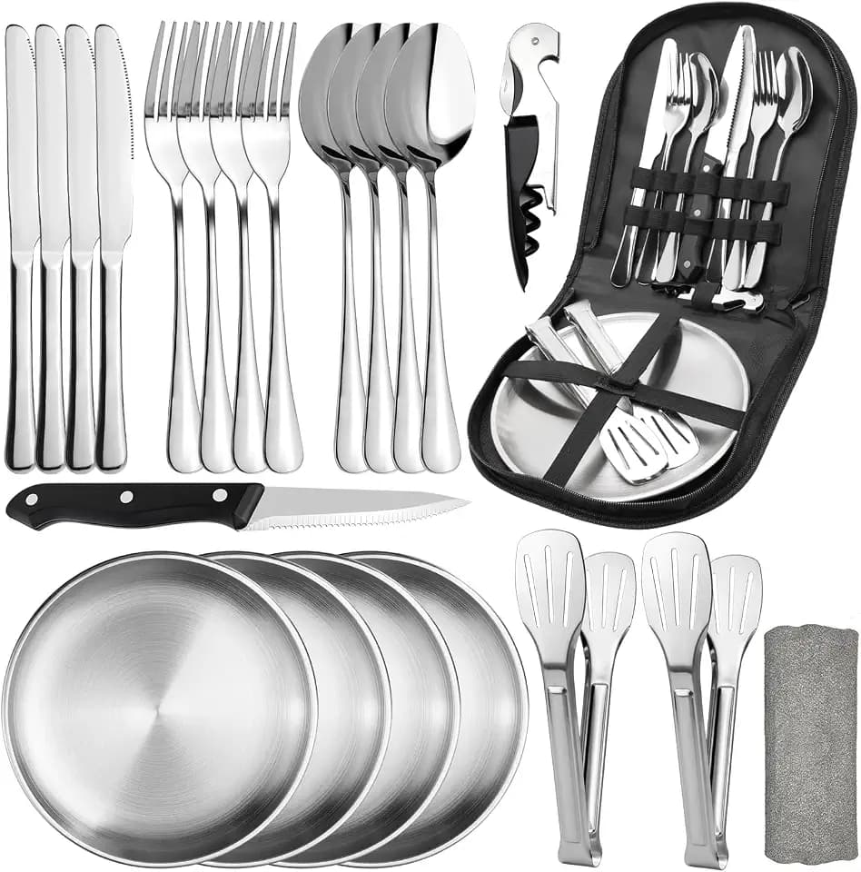 Camping Geschirr Set 4 Personen, 22 Stück Outdoor Geschirr