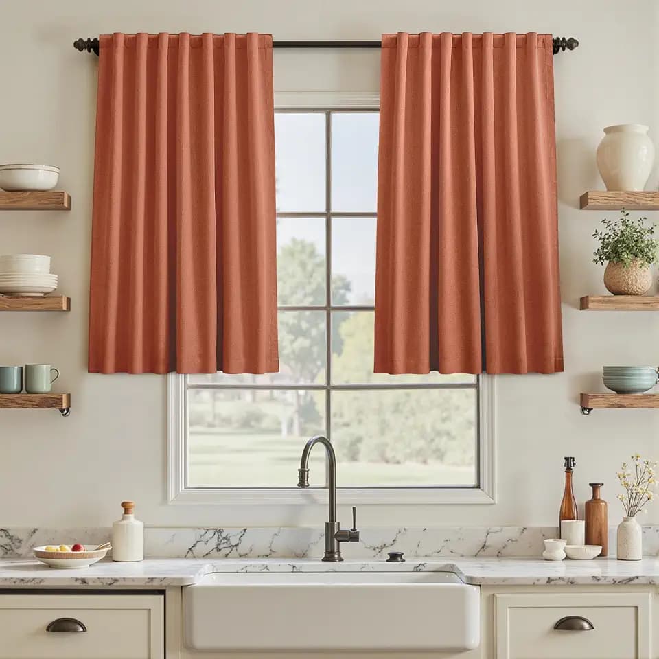 Short Blackout Curtains 35 Inch Long for Small Windows Terracotta
