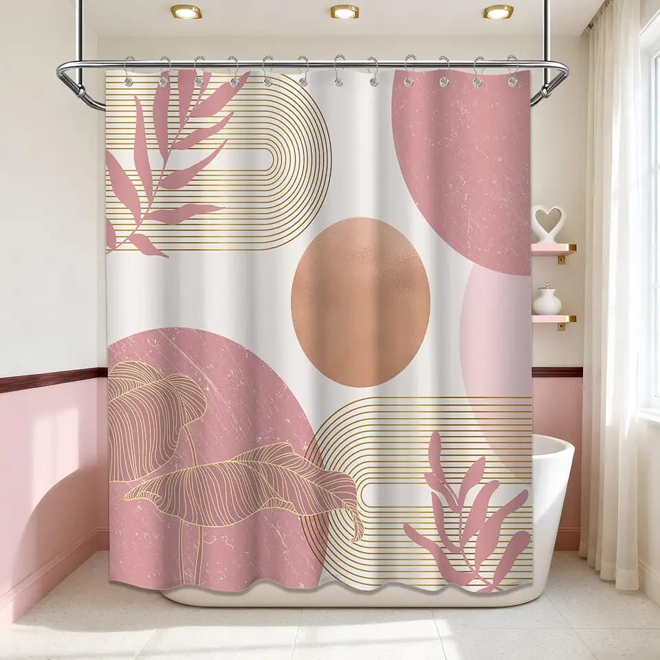 Blush Pink Shower Curtain, Light Pink and White, 70 x 72 Inch