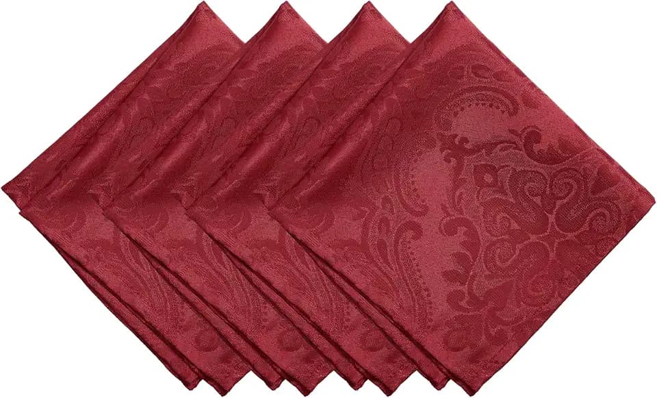 Caiden Elegance Damask Napkin, Set of 4, Red - 17" W x 17" L