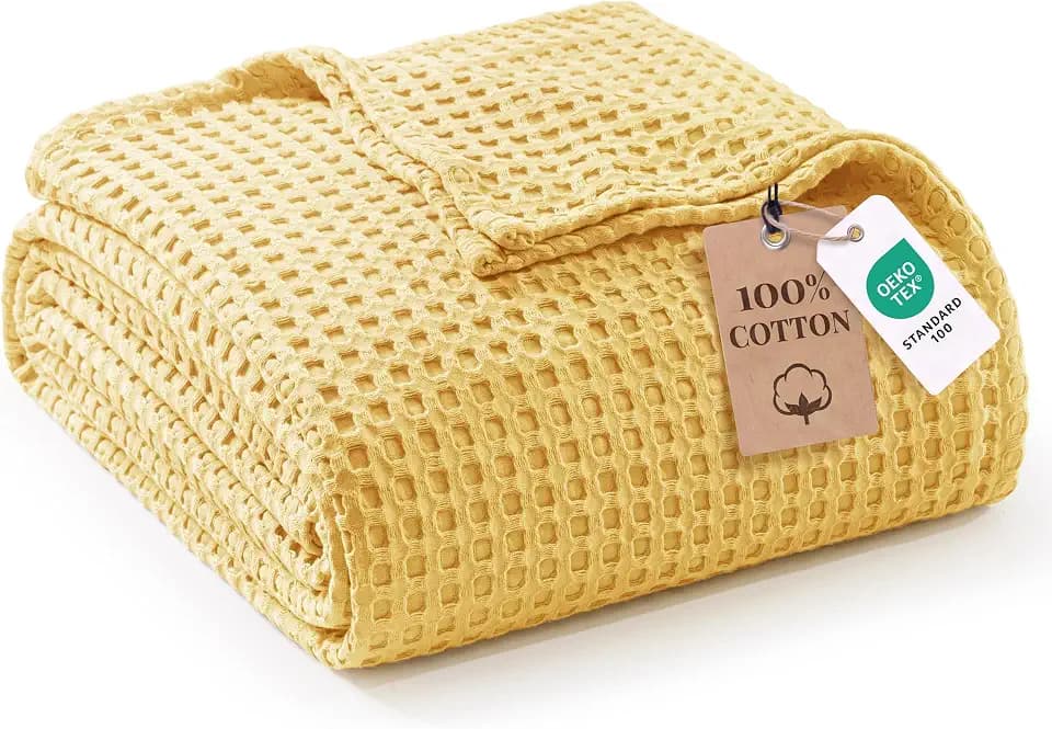 Exclusivo Mezcla 100% Cotton Blanket Queen Size for Bed, Light Yellow