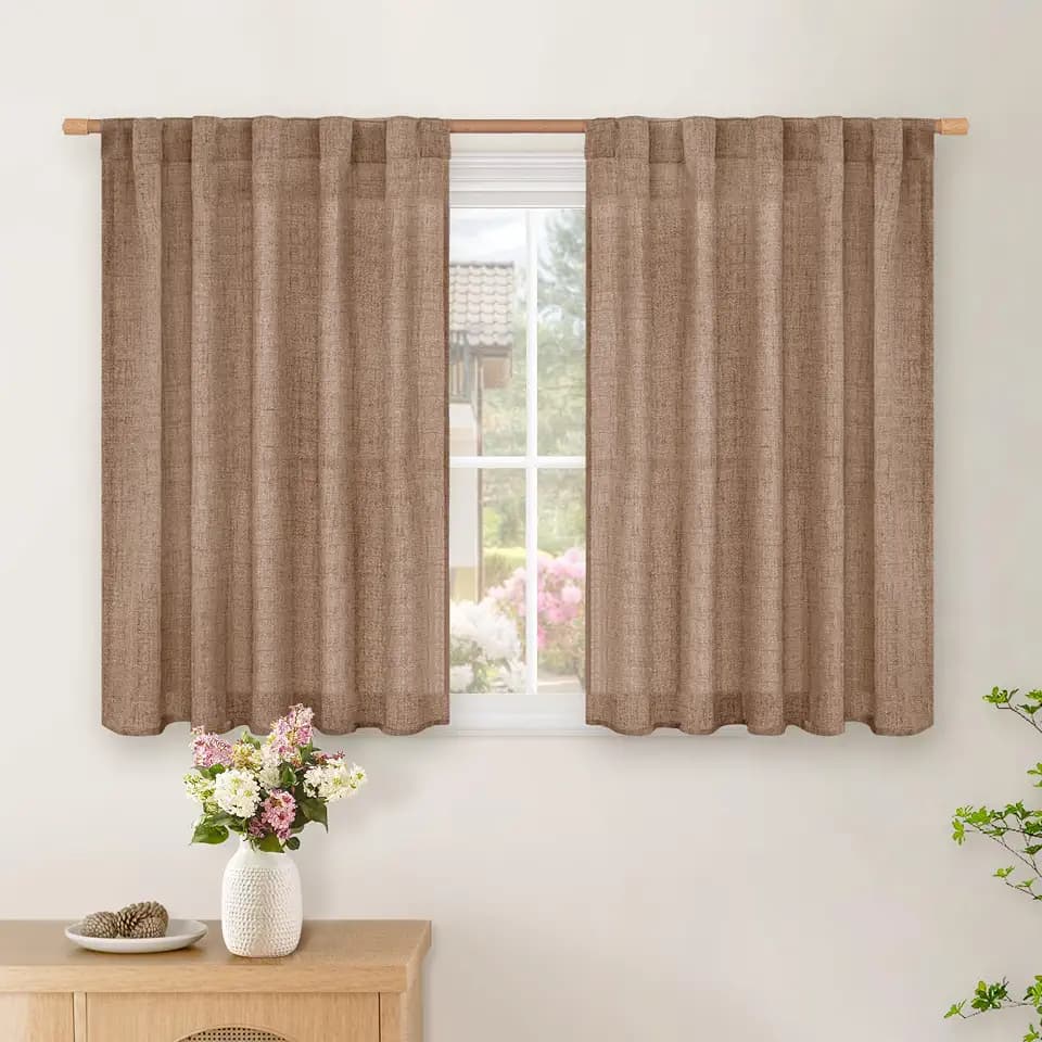 BGment Short Linen Light Brown Curtains 40 Inches Long for Windows