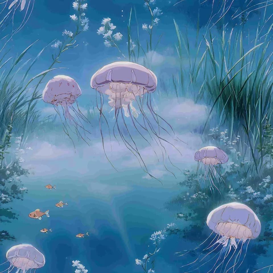 Jellyfish Peel and Stick Wallpaper, Underwater Fantasy Ocean Wallpaper