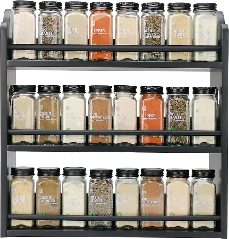 3-Tier Bamboo Spice Rack, Wall Mount & Countertop Spice Organizer