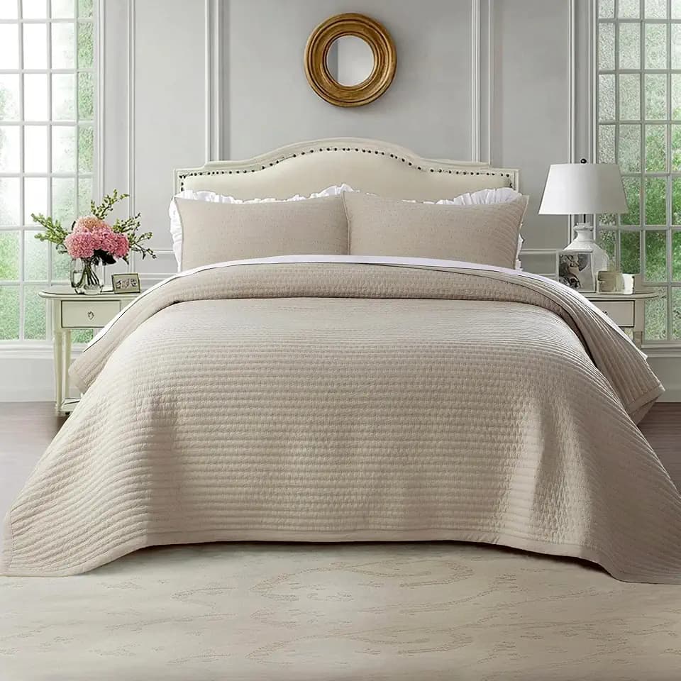 KASENTEX Queen Quilt Set 90x90, Soft Washed 3-Layer Lightweight