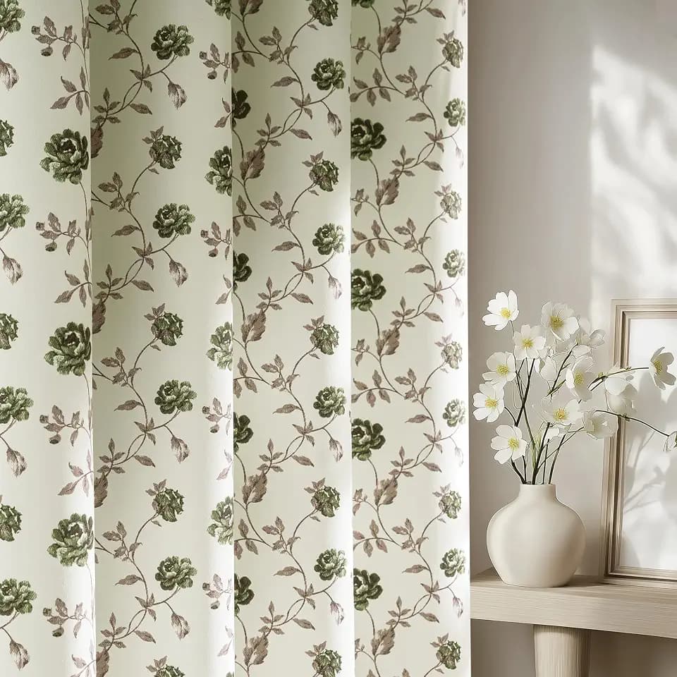 Beauoop Floral 100% Blackout Curtains Bedroom Green Brown 52x84 2 Panels