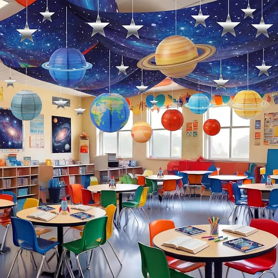 45 Pcs Space Classroom Ceiling Decorations, Back to School Decor