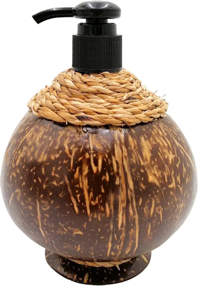 Coconut Shell Soap Dispenser, Refillable Bottle Dispenser for Liquid Soap Shampoo Lotion Pump for Bathroom Kitchen Toilet Décor