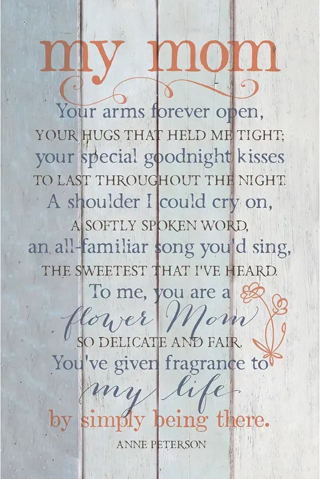 DEXSA My Mom Wood Plaque Inspiring Quote 6”x9” - Classy Vertical Frame Wall & Tabletop Decoration | Easel & Hanging Hook | Your arms Forever Open, Your hugs That held me Tight | Made in the USA