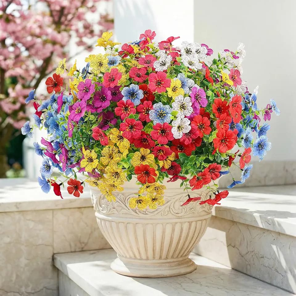 ATTGREAT Artificial Flowers for Outdoors UV Resistant Decor, 12 Bundles