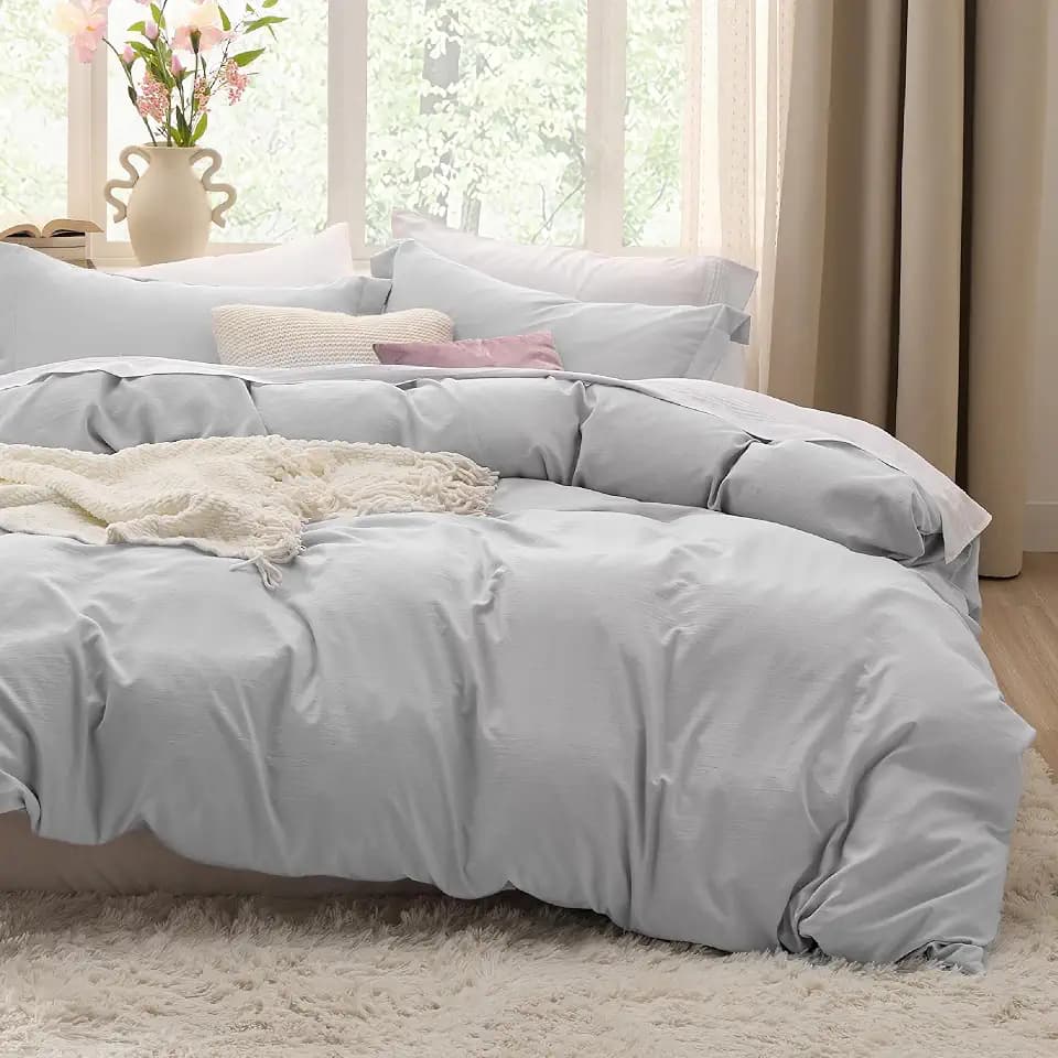 Bedsure Prewashed Duvet Cover King, Cotton-Like Bedding Set, Light Grey