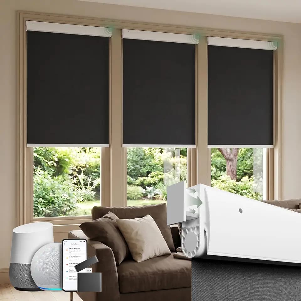 No Drill Motorized Blinds with Remote, Black,35" W x 72" H