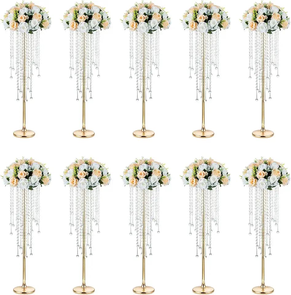NUPTIO Tall Gold Centerpiece for Table, Metal, 29.5", 10 Pcs