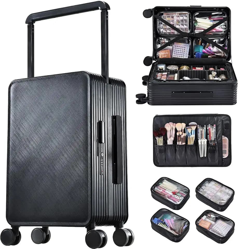 Hododou Rolling Makeup Case Cosmetology Case on Wheels Makeup Luggage Case