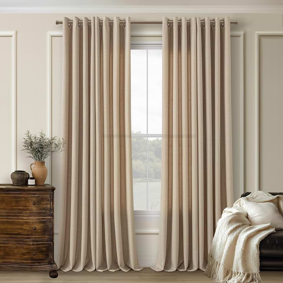 Dark Flax Linen Semi Sheer Bronze Grommet Curtains for Living Room
