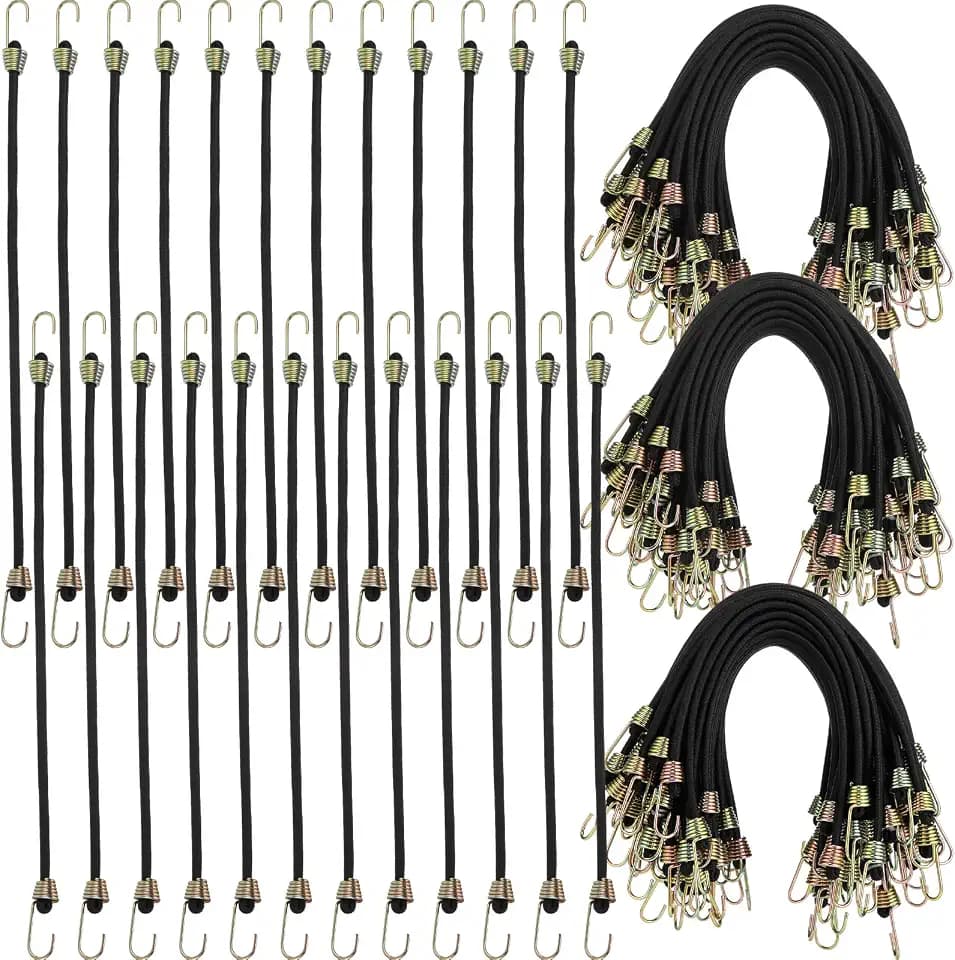 50 Pcs Mini Bungee Cords with Hooks, 10 Inch, Black