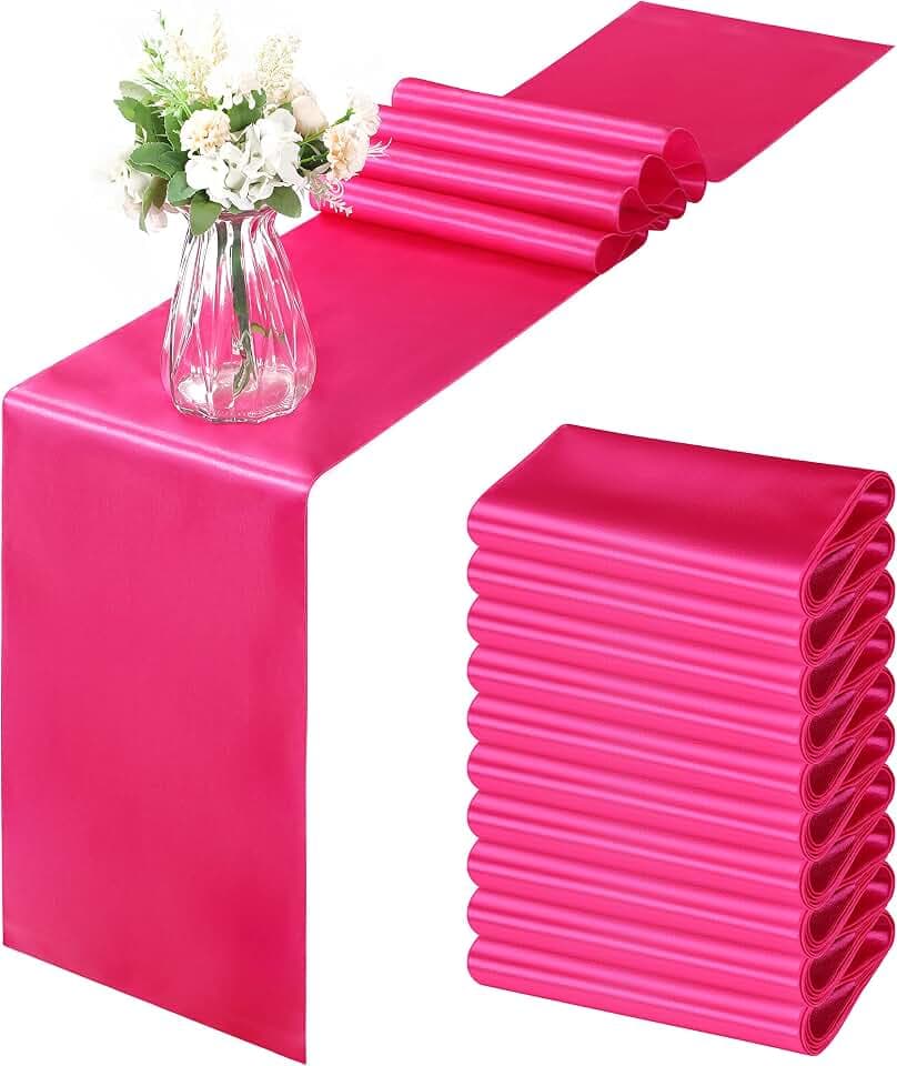Horbaunal 12 Pack Hot Pink Satin Table Runner 12 x 108 Inch