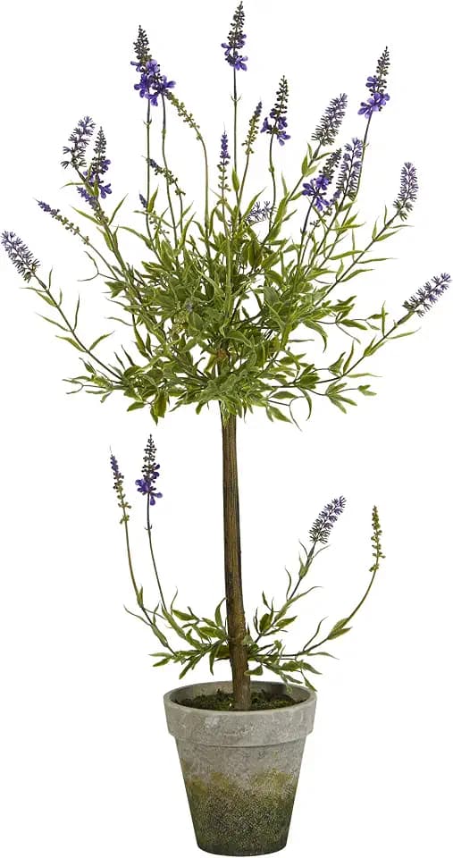 Nearly Natural 34 in Artificial Lavender Single Ball Topiary Fake Tree