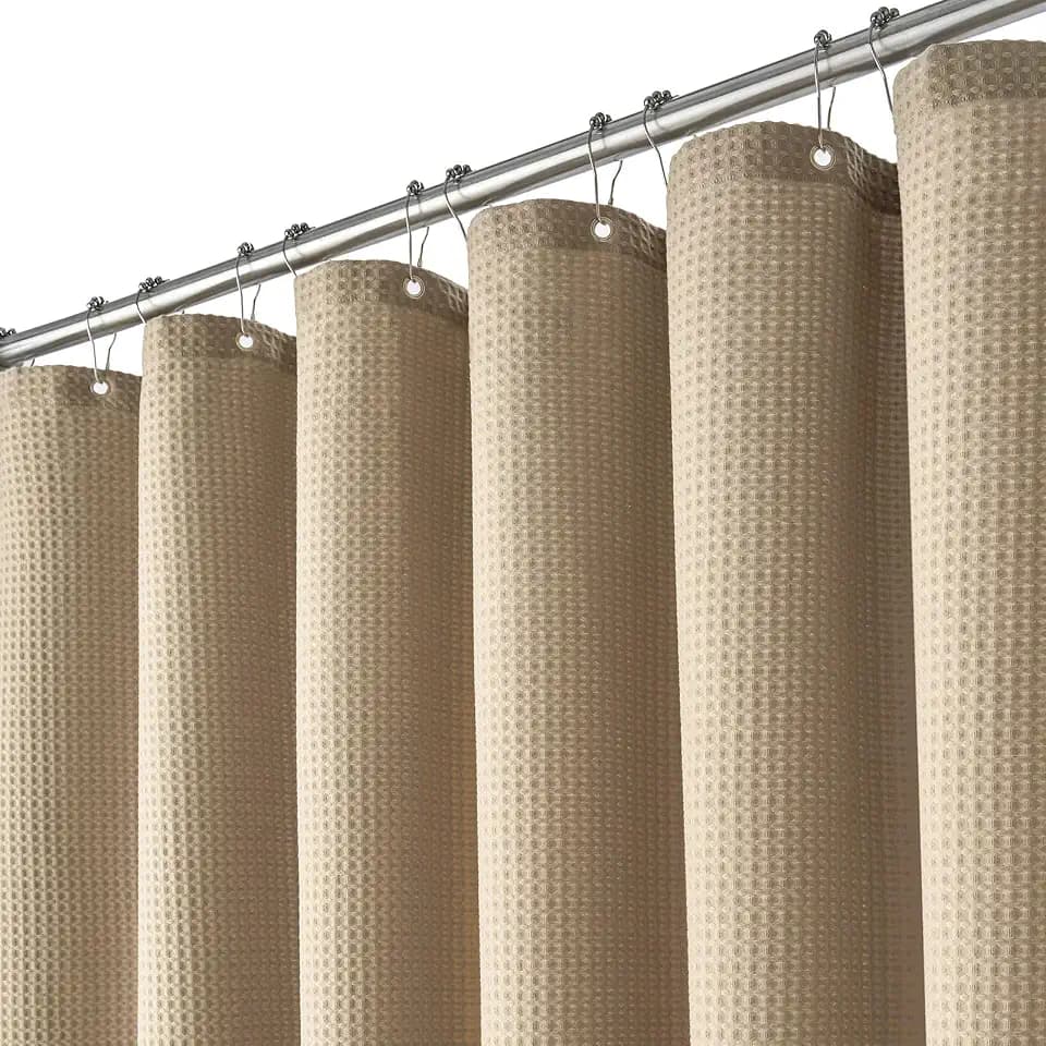 Dynamene Long Waffle Shower Curtain 256 GSM Heavy Fabric 72x78 Beige/Khaki