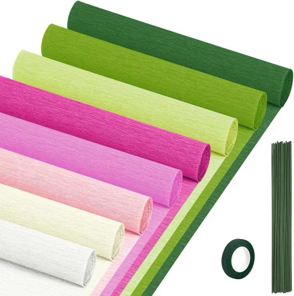 Crepe Paper Streamers 8 Rolls, 10 x 98Inch 8 Pink&Green Colors