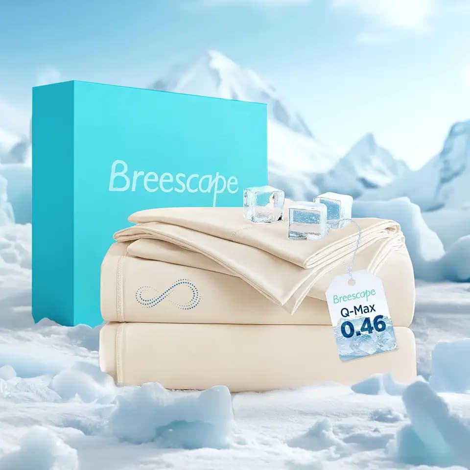 Breescape Cooling Sheets Queen Size - BlendTek Dry & Cool Technology Cooling Bed Sheets for Hot Sleepers and Night Sweats, Q-Max>0.46 Tech Queen Sheet Set, Deep Pocket Up to 18", Ivory