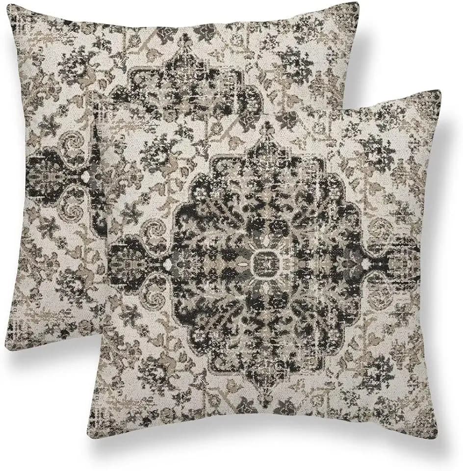 Black Brown Carpet Boho Throw Pillow Covers 24x24 Set of 2