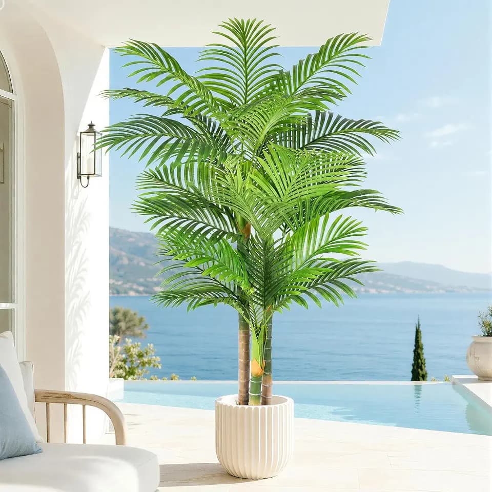 6ft Triple Golden Cane Palm Artificial Tree, Tall Faux Palm Tree with 24 Realistic Leaves, UV Resistant Fake Tropical Plant for Office Balcony Home Patio Indoor Outdoor Decor
