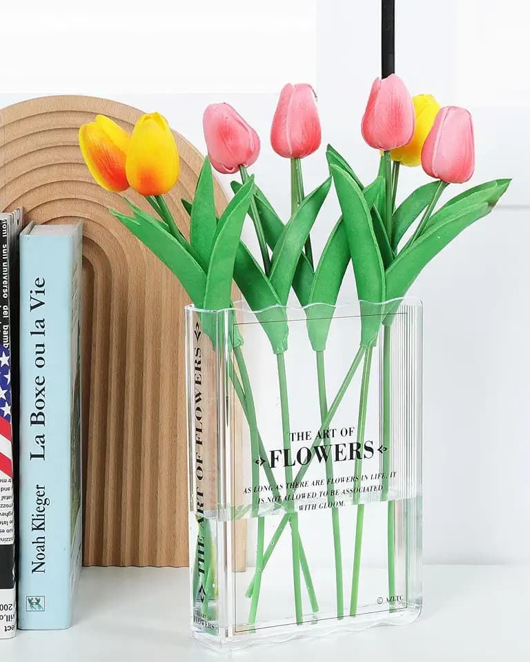 Book-Shaped Vase for Flowers, Book Lovers Gifts Cute Clear Flowers Vases