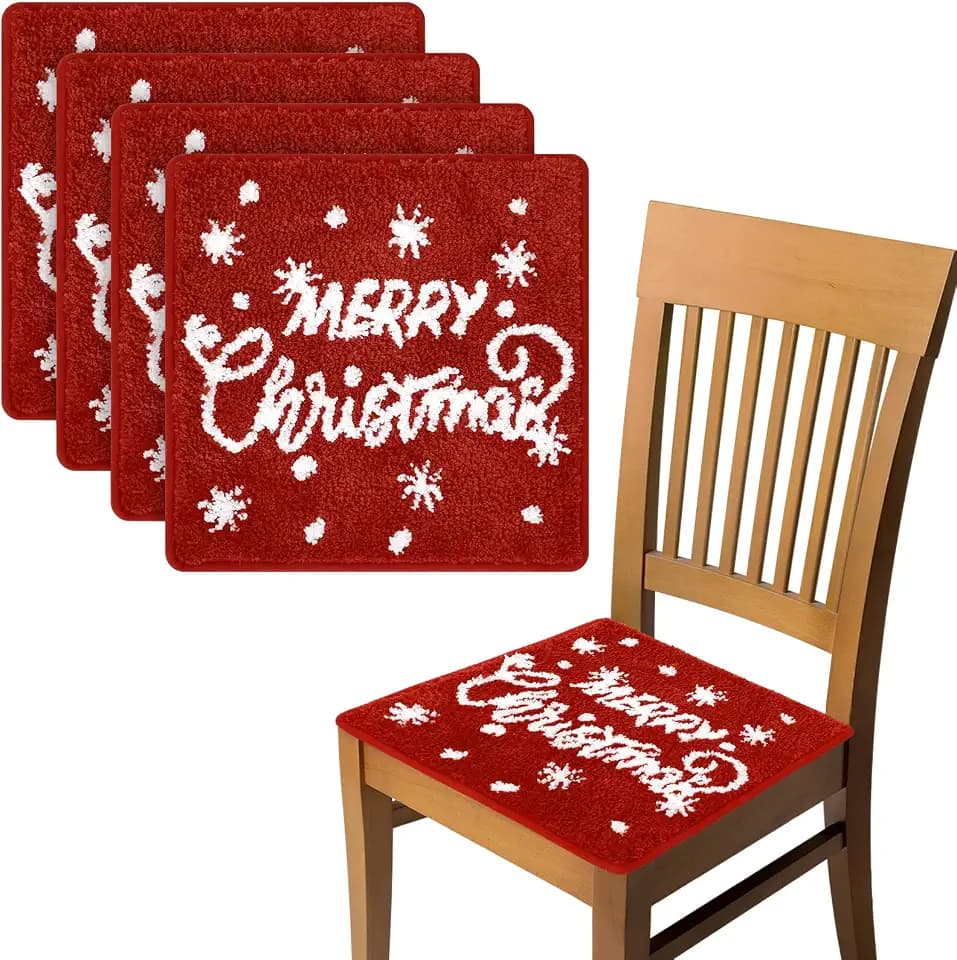 Shihanee 4 Pcs Christmas Chair Cushions 16x16 Non Slip Snowflake Pads