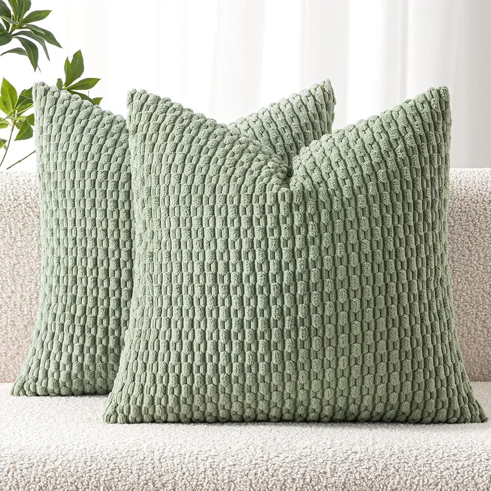 MIULEE Decorative Throw Pillow Covers 18x18 Sage Green Textured Corduroy