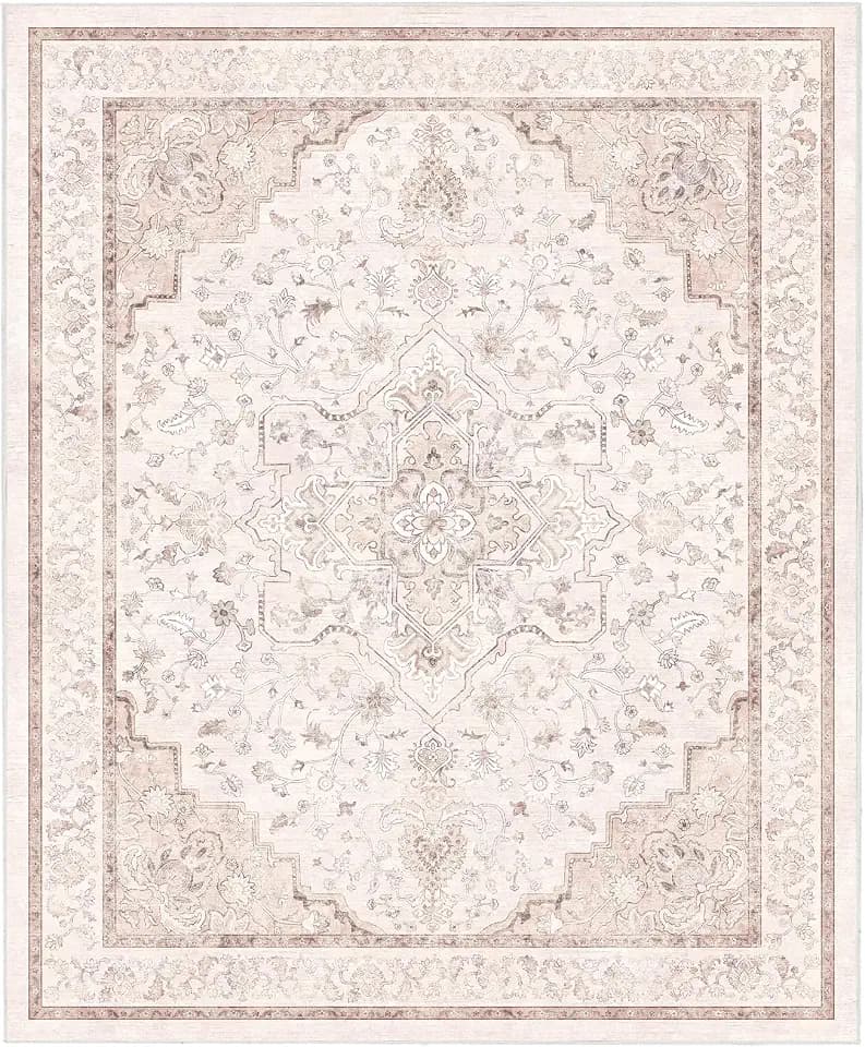 Marsail 5x7 Washable Rug for Living Room, Bedroom, Vintage Rug, Pink