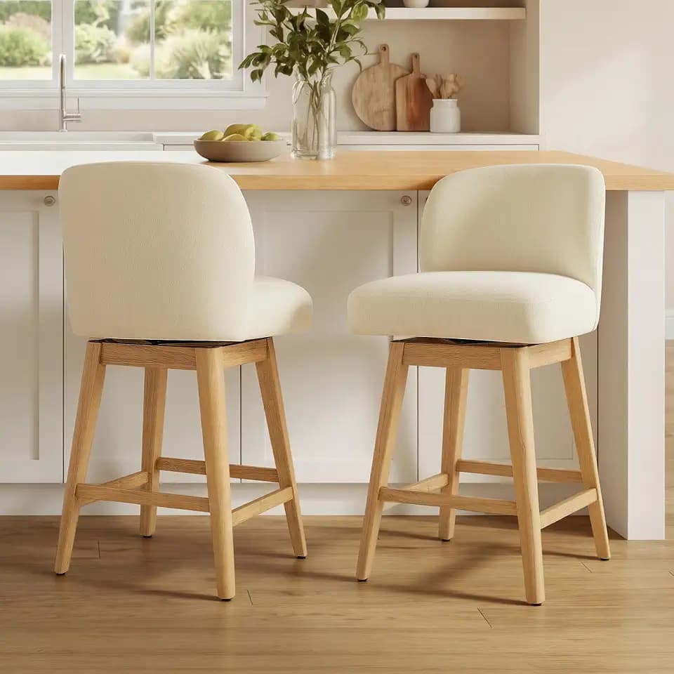 CHITA 26.8" Swivel Counter Stool, Set of 2, Cream Chenille