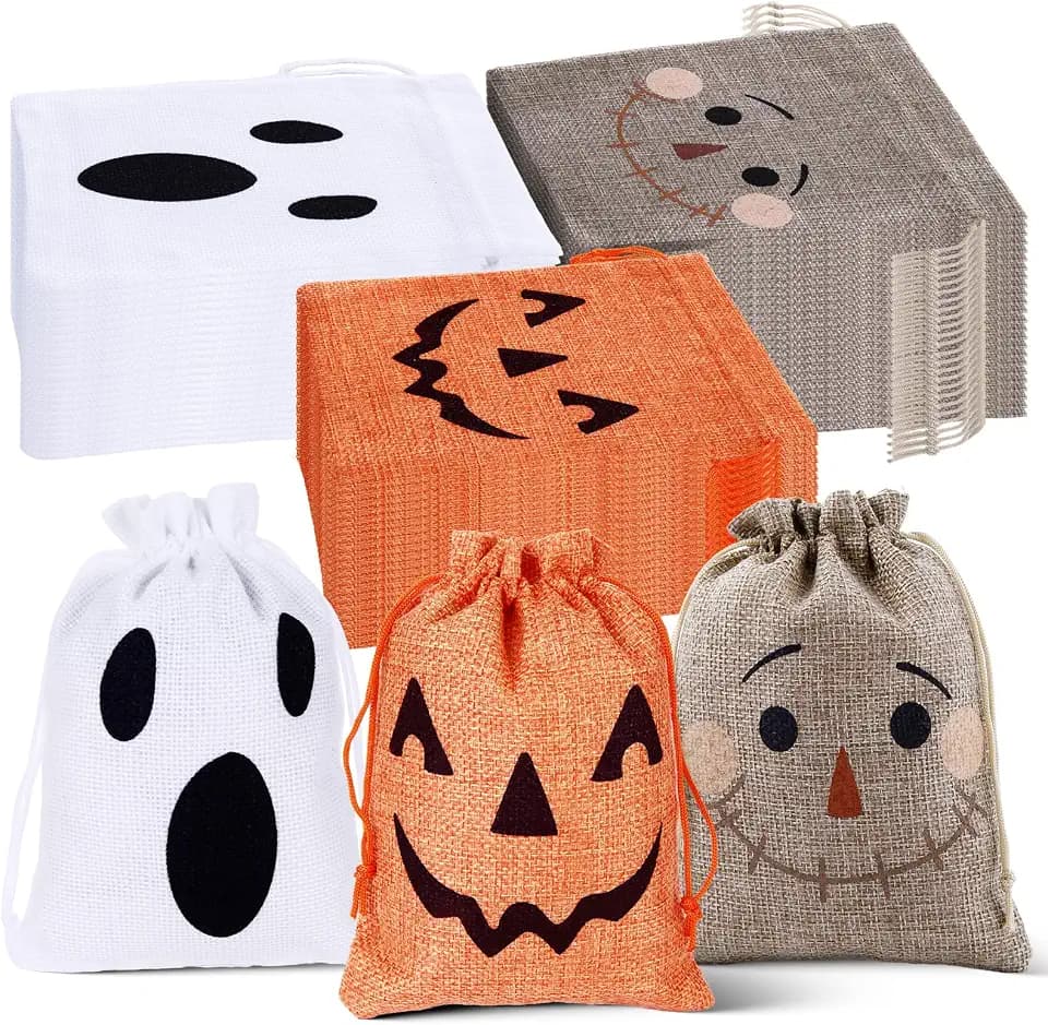NFAMRZCAR 48 Pcs Halloween Burlap Treat Bags Trick or Treat Gift Bags 5"x7"