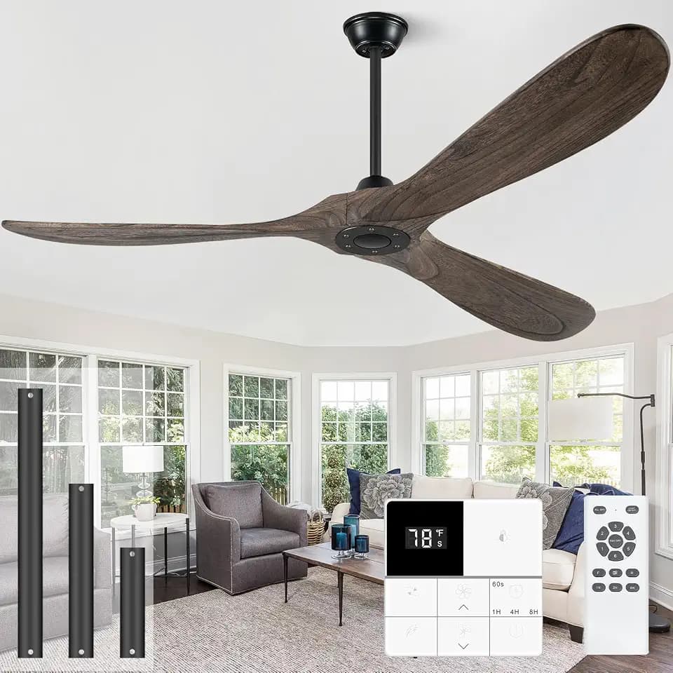 Eliora 72" Ceiling Fans Without Lights, Wood Ceiling Fan no Light with Remote, Large Outdoor Ceiling Fan for Patio, Porch, Bedroom, 6 Speed, Quiet DC Motor, ETL Listed-Deep Brown
