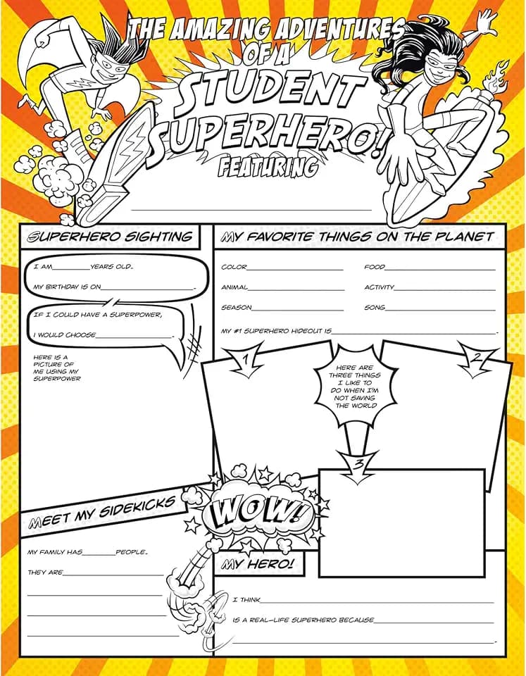 North Star Teacher Resource NST3092 Fill Me In: Student Superhero! Activity Posters, Pack of 32, 17 x 22 Inch