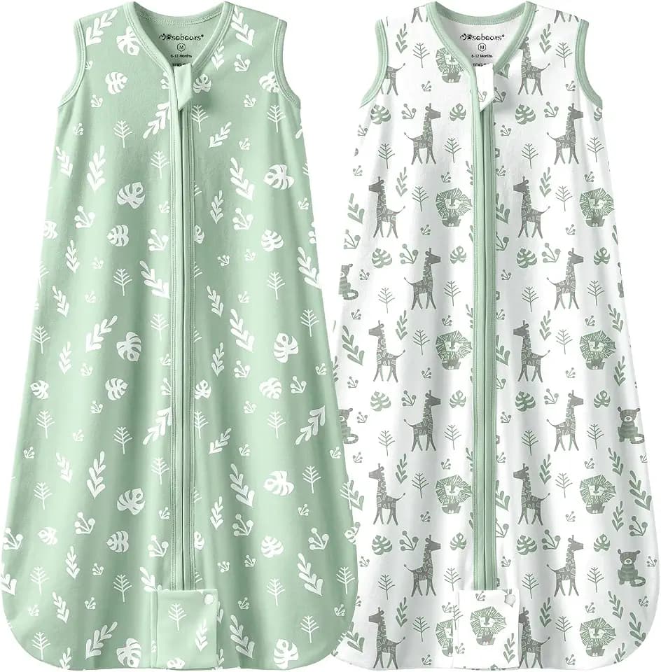Mosebears Schlafsack Baby Sommer schlafsack 0.5 Tog Babyschlafsack 100% Baumwolle atmungsaktiv Babyschlafsack (2pack Grün, L(12-18 Months))