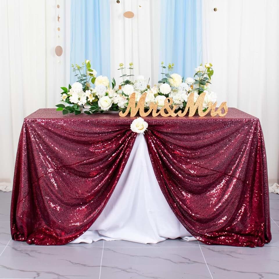 AMZLOKAE Sequin Tablecloth Rectangle 50x80 Burgundy Table Overlay Glitter Table Cloths for Parties Wine Seamless Tablecloth Sparkle TableCover for Dining Room Wedding Reception
