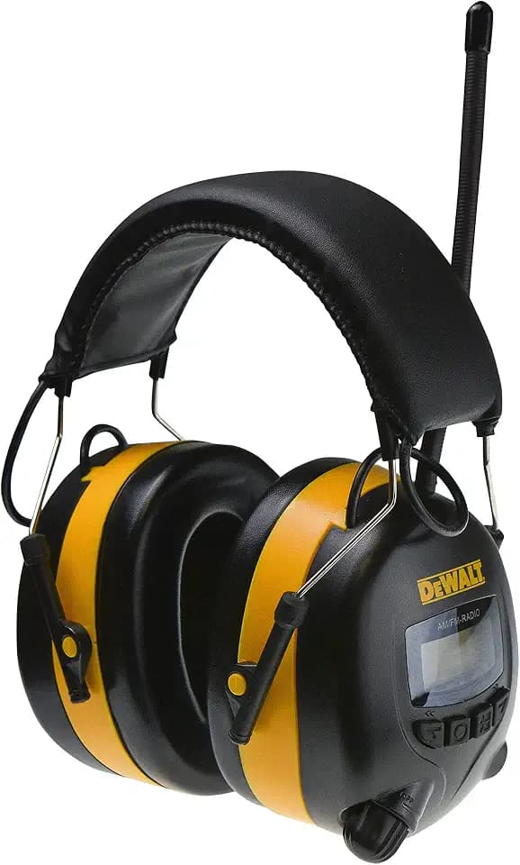 DEWALT DPG15 Hearing Protection Earmuffs with AM/FM Radio, LCD Display, 8 Presets, 3.5mm Aux, NRR 25dB