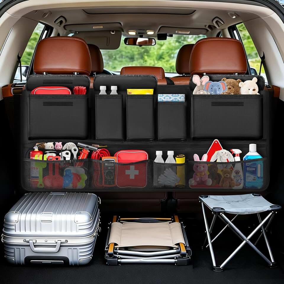 MoKo Hängender Kofferraum-Organizer für SUV, Auto-Organizer mit 10 Taschen und 3 Verstellbaren Gurten, Universell Einsetzbar für Limousinen, SUVs, MPVs, LKWs, 43,3 x 18,9 Zoll, Schwarz