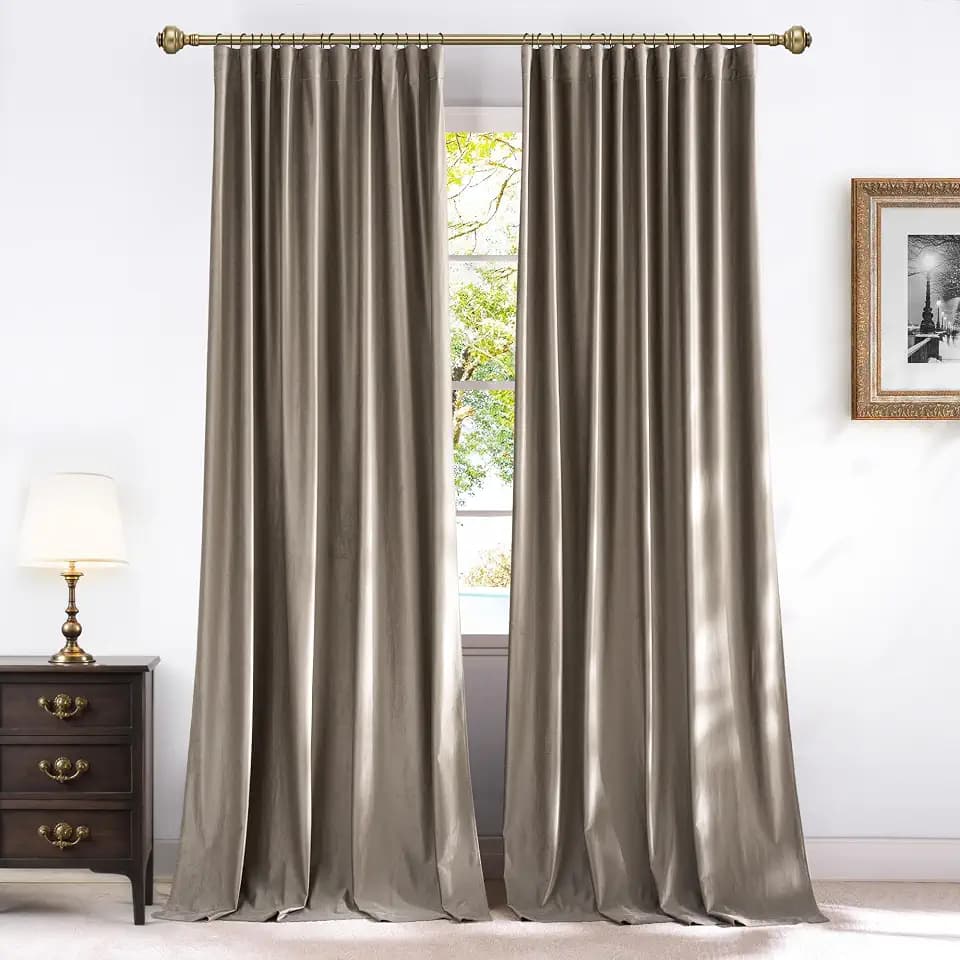 NICETOWN Taupe Velvet Curtains 8 ft Room Darkening Thermal Insulated Drapes