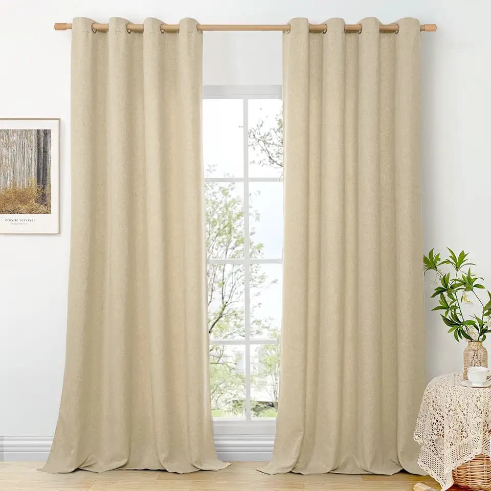BGment 90 Inch Length Linen Curtains for Living Room 2 Panels Set, Light Filtering Natural Thick Burlap Window Drapes for Bedroom with Grommet Non See Through, Sand Beige, Each 52 Inch Wide