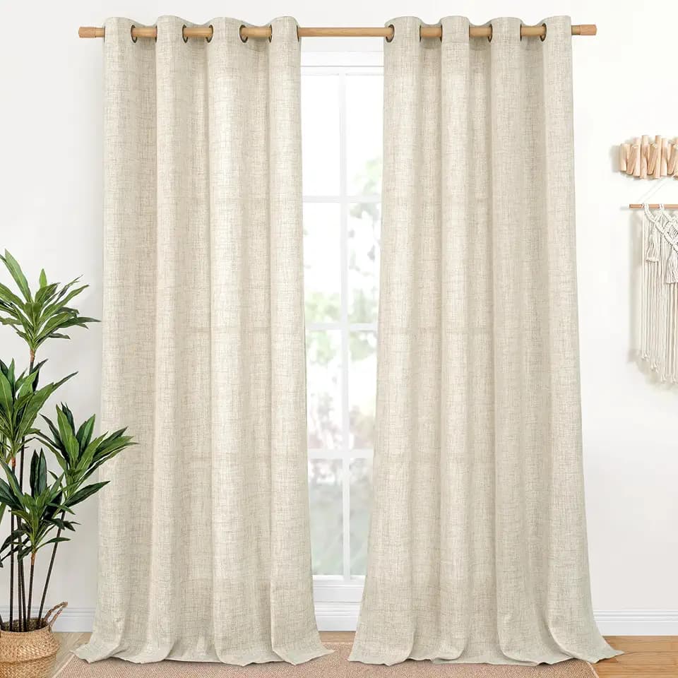 YoungsTex Linen Curtains 98 Inch Length for Living Room Window, Light Filtering Drapes Rustic Semi Sheer with Bronze Grommet Privacy for Bedroom Farmhouse Decorative, 52 x 98 Inch, 2 Panels